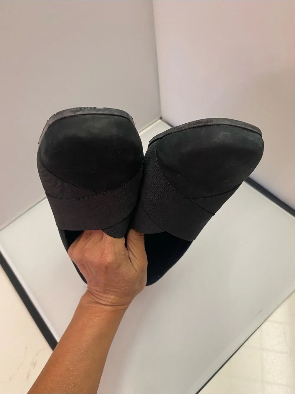 Women’s Black Wedge Slip-On Shoes suede Sz 37